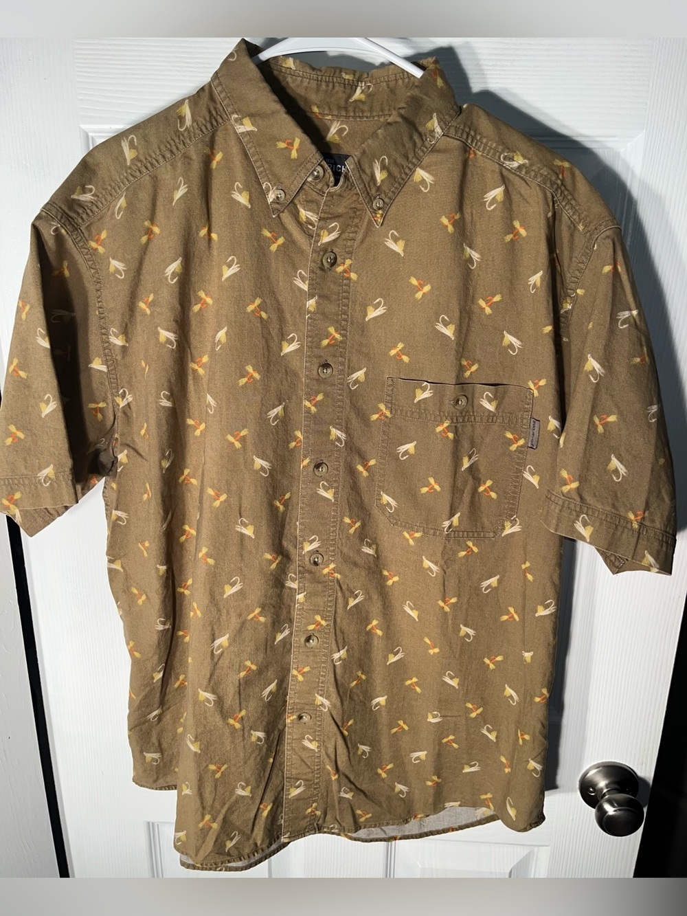 Vintage WOOLRICH Short Sleeve Shirt Button Down Shirt Fishing Lures Large L